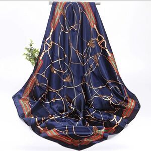 Blue Nautical luxury satin scarf head wrap Scarf